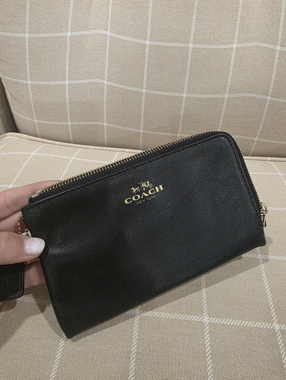 Coach Black Leather Double Zip Wristlet Wallet